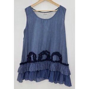 Indigo Thread Blue Fully Lined Sleeveless Boho Tank‎ Tunic Top Size Sz XL Hippie